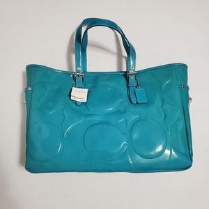 Coach Turquoise Embossed Patent Gal Tote